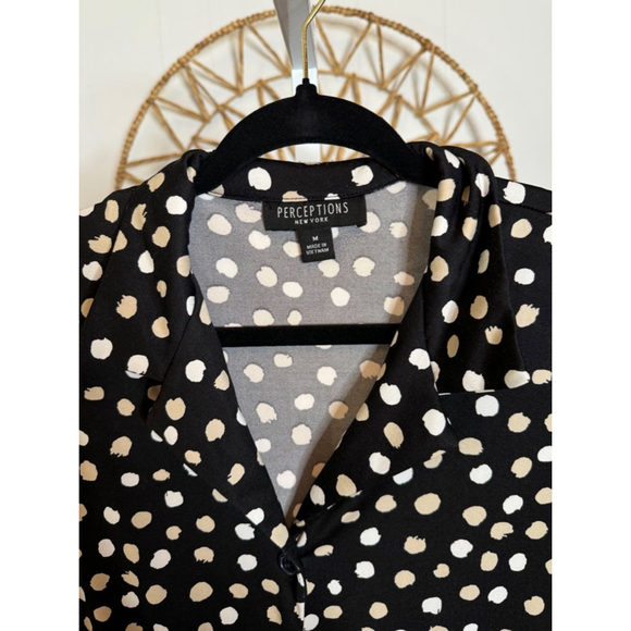 Women's PERCEPTIONS NEW YORK Black and Tan Polka Dot Dress - Size M - Picture 2 of 3